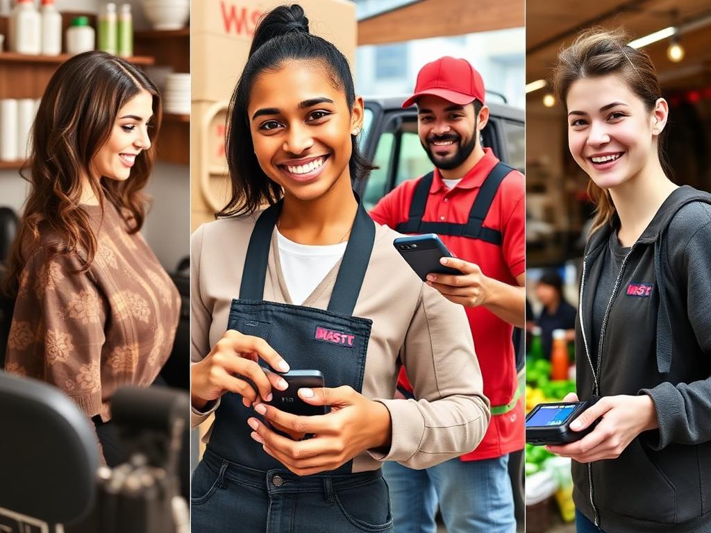 Diferentes profissionais autônomos utilizando maquininha de cartão